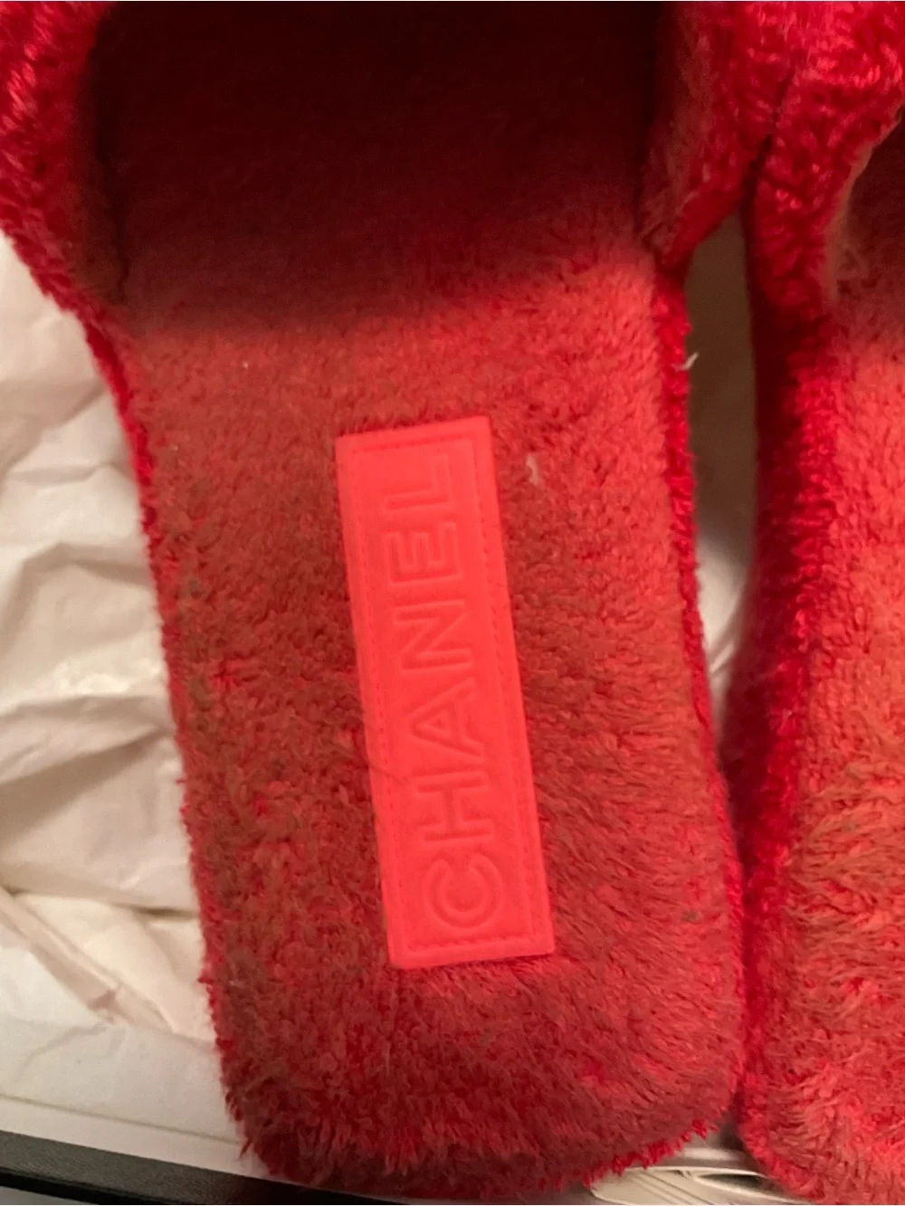 CHANEL red fuzzy